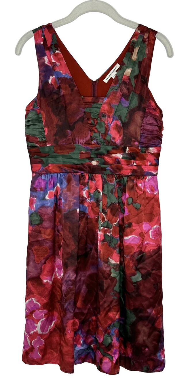 Banana Republic Silk Red Watercolor Sleeveless Floral Dress Sz 6P